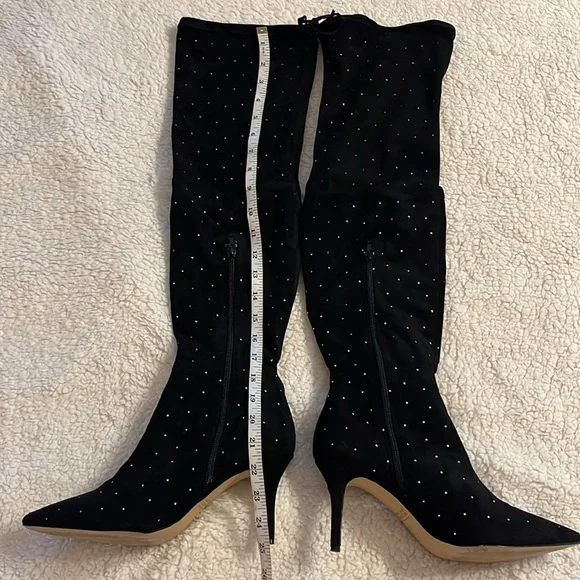 Black thigh high boots with rhinestones - size 81/2 - Picture 2 of 9
